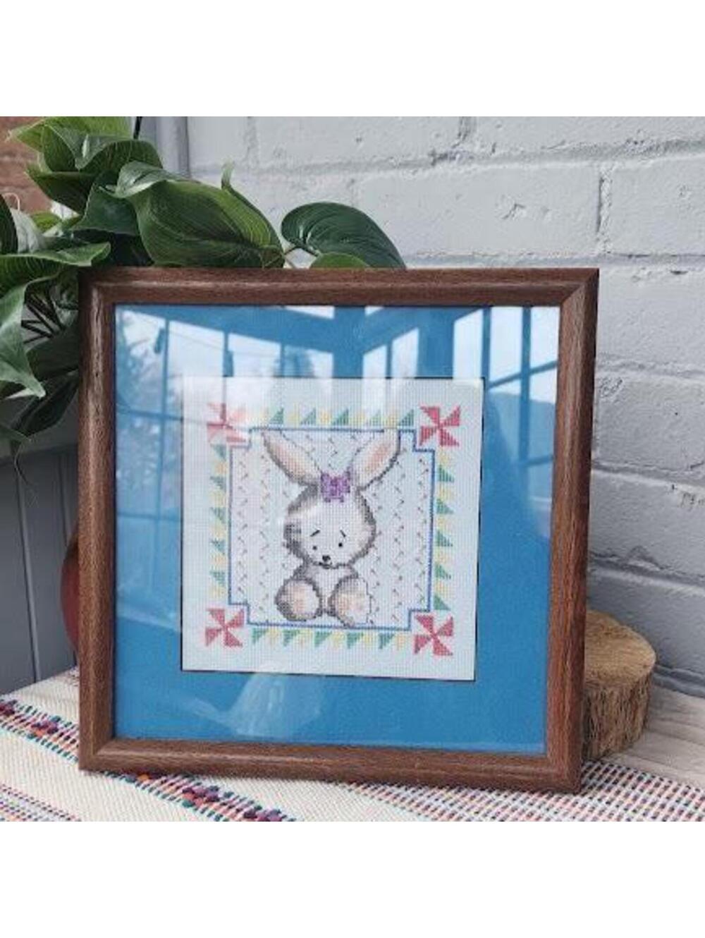 Vintage Framed Bunny Cross Stitch | Nursery Decor